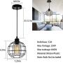 Industrial Pendant Light Fixture, Metal Cage Black Pendant Light, E26 Socket Vintage Hanging Ceiling Lamp, Max 660W, Farmhouse Pendant Lighting for Kitchen Island Dining Room (Globe Pendant Light)