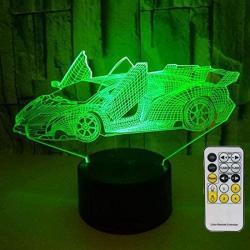 Novelty Race Car 3D Night Light 7 Colors Changing Nightlight with Smart Touch & Remote Control Optical Illusion Lamps for Kids or as Gifts for Women Kids Girls Boys