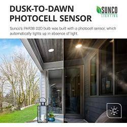 Sunco Lighting 4 Pack PAR38 LED Bulb with Dusk-to-Dawn Photocell Sensor, 15W=120W, 5000K Daylight, 1250 LM, Auto On/Off, Security Spotlight Indoor/Outdoor - UL & Energy Star Listed