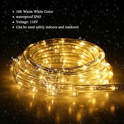 Buyagn 10Ft LED Rope Lights, LED Strip Lights Outdoor Waterproof Decorative Lighting for Indoor/Outdoor,Deck, Patio,Eaves,Backyards Garden,Party and Bedroom Decorations (Warm White)