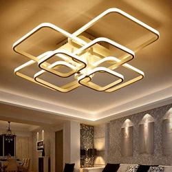 LED Ceiling Light Fixture With Remote Control,Chandelier Modern Acrylic Lighting Flush Mount Lamp 8 Heads for Dining Room Bedroom Square Kitchen Light Fixtures,Dimmable Light Color Changeable (White)