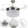 42'' Crystal Ceiling Fan Light with Remote Control Retractable Blade LED Chandelier 3 Colors Dimmable Pendant Lamp for Living Room Bedroom Basement Kitchen