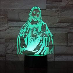 3D Night Light Anime lamp for Child,Lamp Christian Jesus Best Prize for Christians Cool Decoration for Living Room Battery Powered 7 Colors Led Lamp