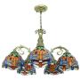 LITFAD 110V-120V 5 Lights Pendant Light Tiffany Stained Glass Dragonfly Patterned Chandelier in Wrought Iron Style Ceiling Hanging Light for Coffee Shop Restaurant Dining Room Living Room