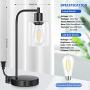 Touch Control Industrial Table Lamps Set of 2, Bedside Nightstand Lamps with 2 USB Ports&AC Outlet, 3-Way Dimmable Vintage Desk Lamp with Seeded Glass for Bedroom Reading, Living Room, Bulbs Included