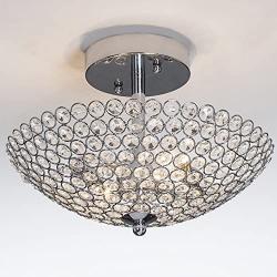 POPILION Elegant 2 Light Bowl Shaped Chrome Finish Metal Crystal Chandelier , Semi Flush Mount Ceiling Light Fixture