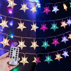 Star Christmas String Lights Plug in 33 Feet 100 Led 8 Modes Color Changing Star Fairy Lights with Remote for Bedroom Outdoor or Indoor Holiday Wedding Decor Warm White and Multicolor