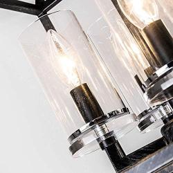 Industrial Metal Modern Lanten Chandelier Lighting Fixture 4 Clear Glass Shades for Dining Room, Kitchen, Living Room