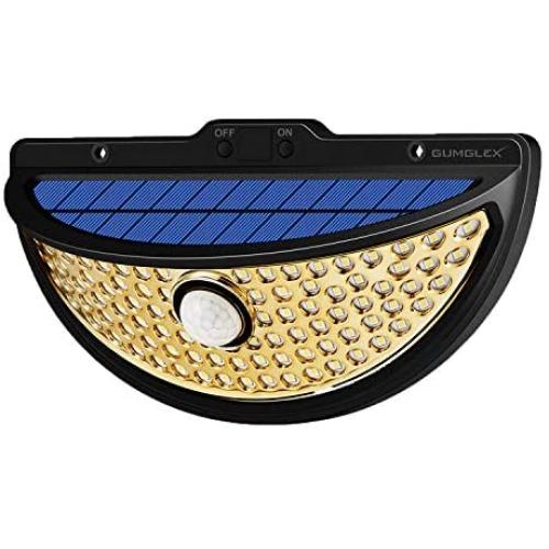GUMGLEX Solar Motion Lights Outdoor 90LED with Electroplated Reflector, Waterproof Wireless Sensor Security Lights for Garden Backyard Fence Patio Deck - 1 Pack - Golden
