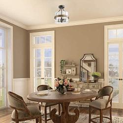 KSANA Semi Flush Mount Ceiling Light Fixture, Modern Faux Wood Ceiling Light with Glass Shade for Hallway, Bedroom, Kitchen, Bathroom, Entryway, Foyer, Stairway, Dining Room, Living Room