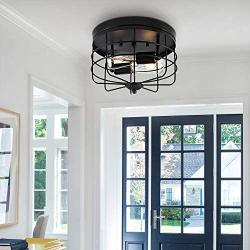 WINGBO Industrial Close to Ceiling Light Fixture, Farmhouse Style Flush Mount Lighting, for Hallway Dining Room Kitchen