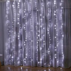 Twinkle Star 300 LED Window Curtain String Light for Christmas Wedding Party Home Garden Bedroom Outdoor Indoor Wall Decoration (White)