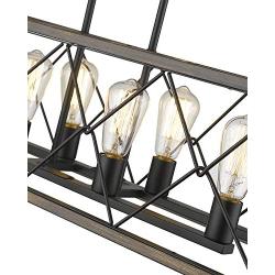 Zeyu 8-Light Kitchen Island Lighting, Farmhouse Linear Pendant Light in Wood and Black Finish, 011-8 WF/BK