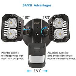 SANSI LED Security Lights, 18W (150Watt Incandescent Equiv.) Motion Sensor Lights, 1800lm 5000K Daylight Waterproof Outdoor Floodlights with Adjustable Dual-Head