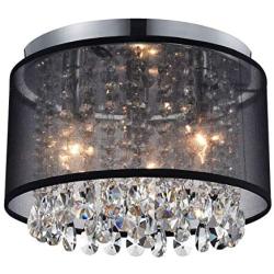 Black Mini Chandeliers Drum Gauze Crystal Ceiling Light Fixture 3-Light for Bedroom