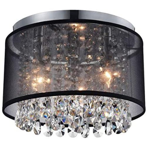 Black Mini Chandeliers Drum Gauze Crystal Ceiling Light Fixture 3-Light for Bedroom