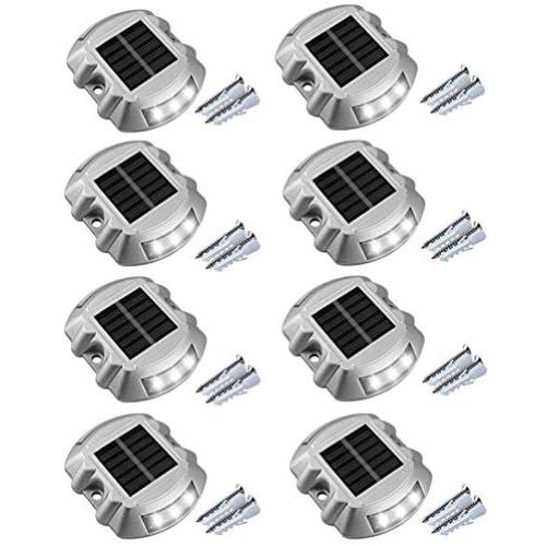 Solar Driveway Lights, APONUO Solar Dock Lights Outdoor Driveway Lighting IP67 Waterproof Outdoor Boat Dock Lamp for Driveway Stair Pathway Deck Cool White （8 Packs）