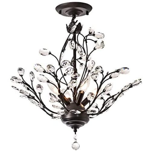 Maxax Modern Flush Mount Crystal Chandelier Lighting Ceiling Light Fixture Pendant Lamp for Dining Room,Bathroom, Bedroom,Living Room -4 Lights