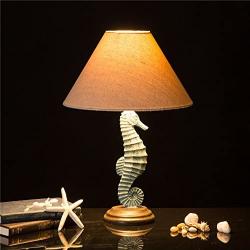 Table Lamp for Living Room/ Bedroom Farmhouse Style Seahorse Side Table Lamp Rustic Kitchen Animal Lamp with Burlap Lamp Shade - 20.28'' High