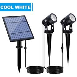 APONUO Solar Spotlights Solar Powered Landscape Lights Low Voltage IP65 Waterproof 16.4ft Cable Auto On/Off for Outdoor Garden Yard Cool White