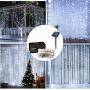 IMAGE Solar Curtain Lights 8 Modes 9.8x9.8 Feet Solar String Lights for Wedding Party Home Decoration Backdrops Full Waterproof UL Safety Standard White