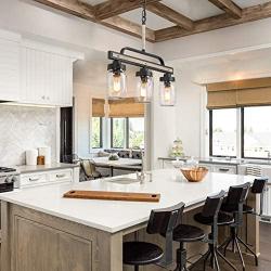 Mason Jar Lighting, Farmhouse Chandelier in Rustic Faux Wood Metal Finish with Glass Shades, Linear Pendant Lighting for Kitchen Island, L22 x H19.5''
