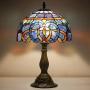 Tiffany Style Lamp Stained Glass Table Reading Light Blue Purple Cloud Shade W12H18 Inch S558 WERFACTORY Lamps Parent Lover Living Room Bedroom Office Study Bedside Bookcase Desk Antique Craft Gift