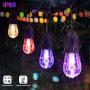 Yuusei Outdoor String Lights, 100Ft Waterproof Colored Changing Patio Lights Dimmable LED Hanging RGB String Light with 30+2 S14 Shatterproof Edison Bulbs, Remote Control, for Garden, Cafe, Balcony