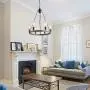LALUZ Farmhouse Chandelier for Dining Room Round Hanging Fixtures with Adjustable Chain, Rustic Wagon Wheel Pendant Light, 20.5 inches