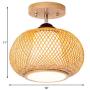 LITFAD 1 Head Bamboo Cage Ceiling Light Rural Style Foyer Semi Flush Mount Ceiling Lamp in Wood LED Pandent Lighting for Dining Room Bedroom Restaurant - 16'' (40 cm)