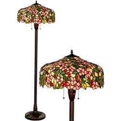 HT Tiffany Style Floor Lamp 20 Inch Wide Apple Flower Design Stained Glass Shade 3-Light Antique Base Traditional Handmade Lighting for Restaurant Bar Family Living Room Reading Bedroom Bedside