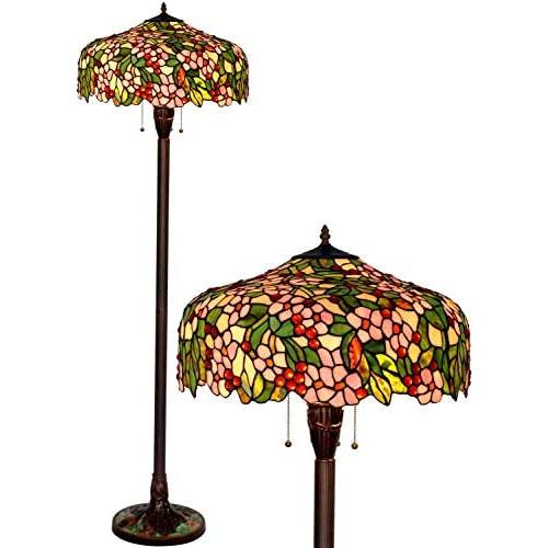 HT Tiffany Style Floor Lamp 20 Inch Wide Apple Flower Design Stained Glass Shade 3-Light Antique Base Traditional Handmade Lighting for Restaurant Bar Family Living Room Reading Bedroom Bedside
