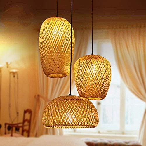 Bamboo Lantern Pendant Lamp, Retro Japanese Style E27 Chandelier Hanging Light Ceiling Lighting Fixture for Living Room Bedroom Restaurant Cafe Tea House Bar Dining Room Club (3 Head Light)