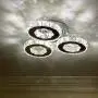 TongLan Crystal Pendant Ceiling Light Fixture Flush Mount Stainless Steel 3 Rings Big Modern LED Chandelier for Dining Room Living Room Bedroom (Dimmable)
