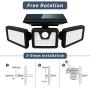 Solar Lights Outdoor with Motion Sensor, 3 Heads Security Lights Solar Powered, 70 LED Flood Light Motion Detected Spotlight for Garage Yard Entryways Patio, IP65 Waterproof 2 Pack