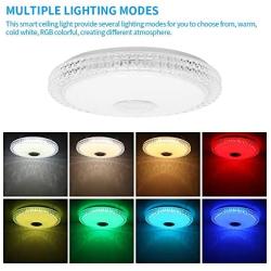 SOOTOP LED Music Ceiling Light, Imitating Crystal Border with Bluetooth Speaker Ceiling Crystal Lamp for Living Room Bedroom, Dimmable White Warm Light RGB Color Changing