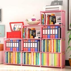 Binxin Bookshelf 4 Tier Shelf 9-Cube Cabinet Bookcase Mueble para Libros, (Pink)