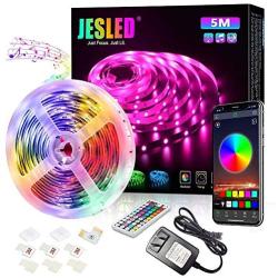 16.4ft Led Strip Lights, JESLED Bluetooth Led Lights Color Changing kit with 44 Keys IR Remote Controller and 24V Power Supply Led Light Strips for Bedroom Kitchen TV Music Sync Party Home Decoration