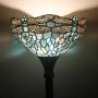 Tiffany Floor Lamp Torchiere Up Lighting W12H66 Sea Blue Stained Glass Crystal Bead Dragonfly Shade Antique Standing Iron Base 1E26 Foot Switch S147 WERFACTORY Lamps Home Office Decoration Gifts