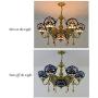 BAYCHEER Victorian Tiffany Lamp 7 Lights Stained Glass Dome Chandelier 32.68'' Victorian Pendant Light Hanging Lamp Chain Adjustable Gorgeous Lighting in Blue