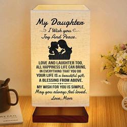 Engraved Bedside Table Lamp - Personalized Fabric Wooden Desk Lamp for Bedroom Living Room Office Study - Perfect for Men Women Husband Wife Dad Mom Son Daughter Gifts (Mom to Daughter)