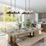 LALUZ Kitchen Light Fixtures,6-Lights Dining Room Lighting Fixtures Hanging, Double Wood Beam Farmhouse Chandelier 25.6”L x 13.4” W x 63” H
