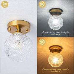 Semi Flush Mount Ceiling Light Fixture, Antique-Diamond Glass Globe Shade Gold Farmhouse Light Fixtures Ceiling for Kitchen Dining Room Bedroom Entryway Hallway Foyer Passway Laundry Room Schoolhouse