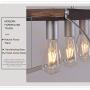 Antilisha Farmhouse Chandelier TN004 Lighting Rectangle Geometric Lantern Cage Light Fixture Pendant Chandelier for Dining Rooms Kitchen Island Closet Wood Plant Silver Gray Finish Metal L35.4