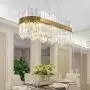 LITFAD Oval LED Chandelier Light Fixture Postmodern Crystal Block Gold Flush Mount LED Hanging Ceiling Light Art Deco Pendant Light for Dining Room Bedroom Livingroom Restaurant, Bulb Included