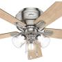 HUNTER 54209 Crestfield Indoor Low Profile Ceiling Fan with LED Light and Pull Chain Control, 52'', Brushed Nickel