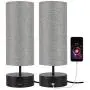 xydled Touch Control Table Lamp with USB Charging Port 3-Way Dimmable Modern Bedside Lamps Gray Linen Nightstand Lights for Bedroom Living Room,Office ST64 E26 LED Bulb Included(Set of 2)