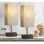 BOBOMOMO USB Table Lamp Set of 2 Bedside Lamps 15.5 with 2 USB Charging Ports & 2 Power Outlet Nightstand Lamp for Bedroom Living Room Study Room (Black&Linen)