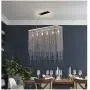 Meenyo Crystal Chandelier Lighting 6 Light Modern Rectangular Crystal Raindrop Chandelier High Ceiling Chrome for Dining Room Living Room Bedroom