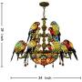 Tiffany Style Parrot Bird Chandeliers Vintage 12 Heads Double Layer Stained Glass Inverted Ceiling Pendant Light Adjustable Chain for Dining Room Cafe Bar